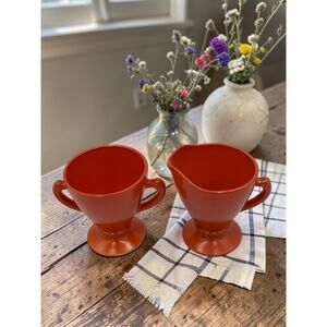 Hazel Atlas Ovide Vintage 1950's Sugar and Creamer in Orange Milk Glass